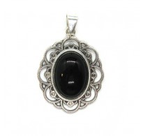 PE001454 Sterling Silver Pendant Genuine Solid Hallmarked 925 With Natural Black Onyx